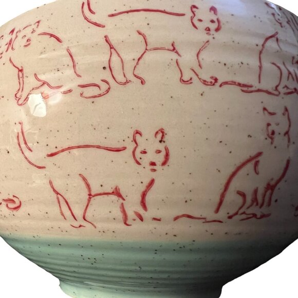 Set: 2 Home Essentials PET Speckled Ceramic Cat Bowls Pink & Aqua 5" x 3" - Picture 8 of 13